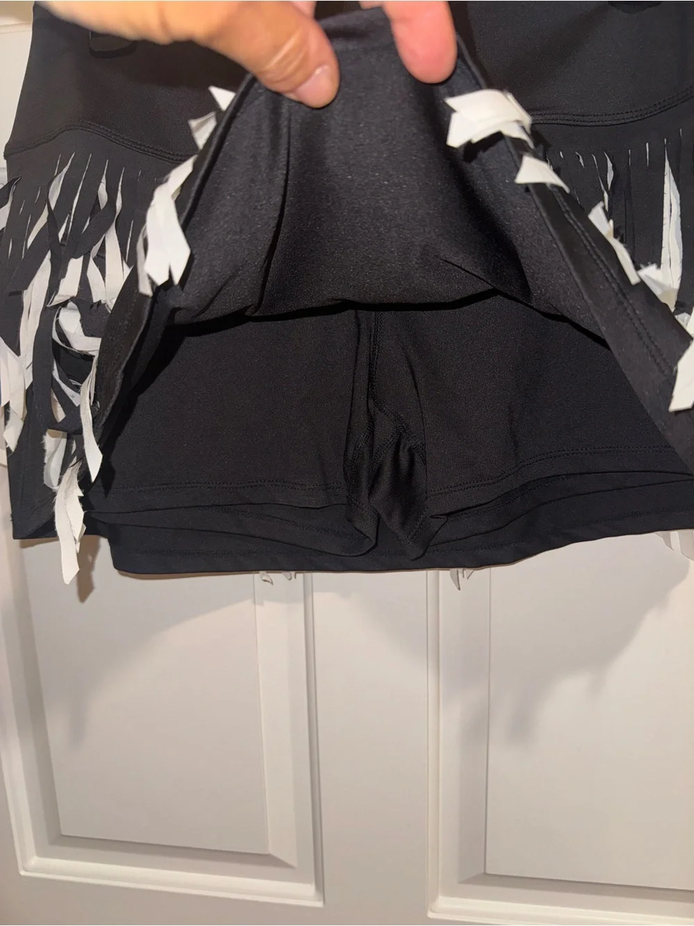 Lucky in Love Black Athletic Mini Skirt with White Fringe - Picture 3 of 5
